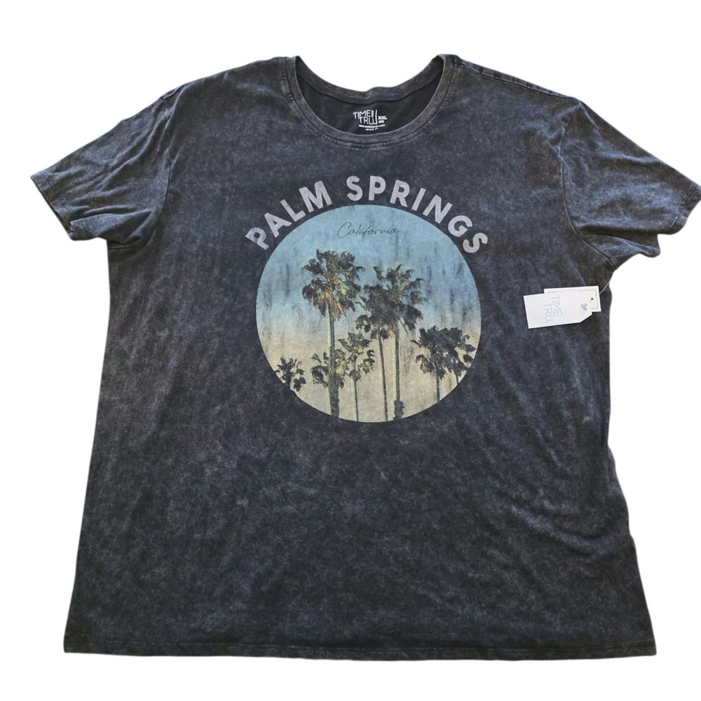 Palm Springs California T-Shirt Black Washed Time And Tru Womens 2X NEW NWT